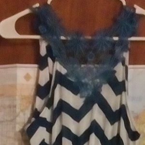 Ladies blue and white Chevron print Maxi dress